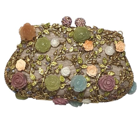 edidi New York Clutch Bag Floral Rhinestones Evening Bag RARE VINTAGE - Picture 1 of 14